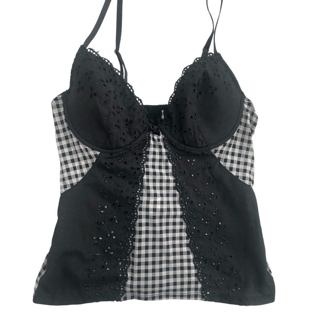 SOLD Vintage Rampage Sheer Gingham Black Eyelet  Cami
